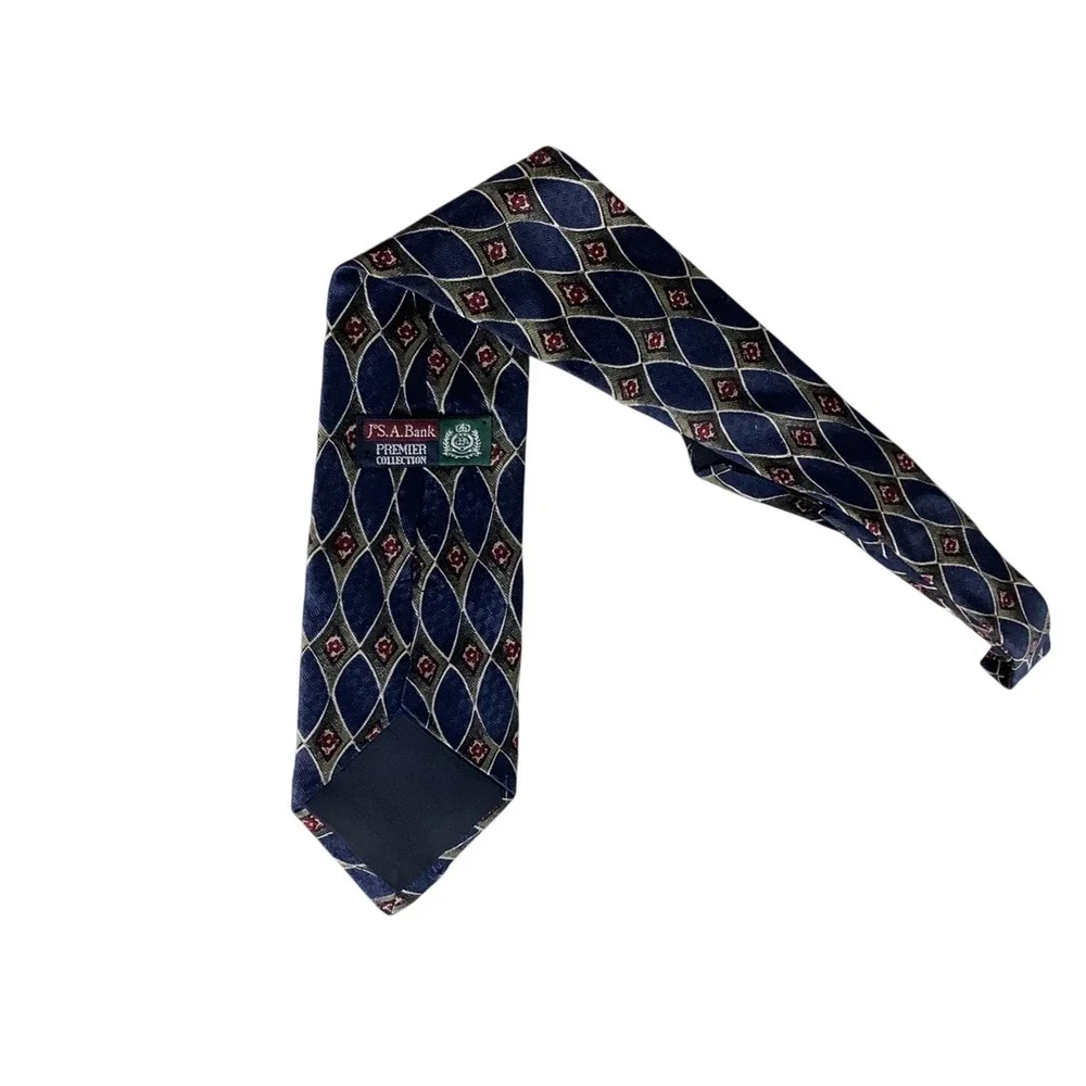 Jos. A. Bank Premier Collection Silk Tie Navy Blue Geometric Diamond Pattern